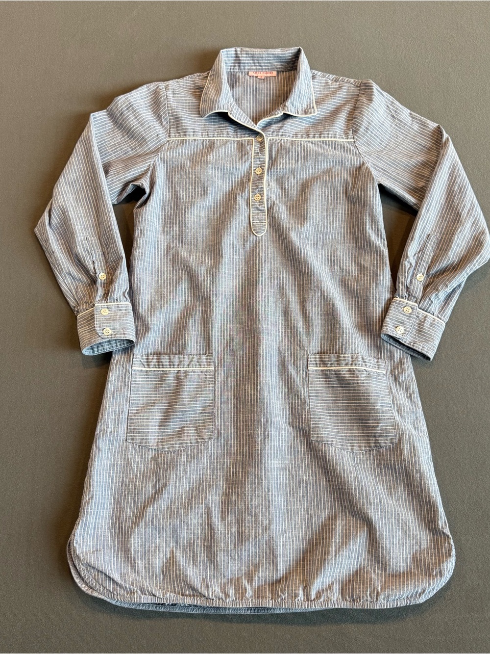 Kayce Hughes Blue White Stripe Cotton Shirt Dress Size 6 Belted Style Pockets